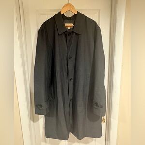 MICHAEL Kors Trench Rain Coat 48R 2XL Grey Black Plaid Single Breasted Buttoned